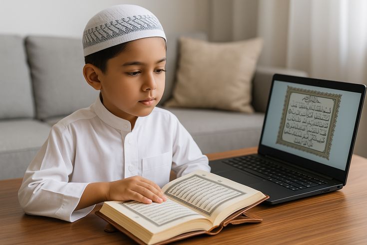 Child learning Quran online with certified tutor.